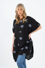 Load image into Gallery viewer, Italian Linen Polka Dot Black Tunic Dress Free Size
