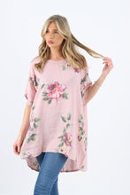 Load image into Gallery viewer, Italian Linen Floral Tunic Dress Pink Free Size
