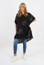 Load image into Gallery viewer, Italian Linen Floral Tunic Dress Black Free Size
