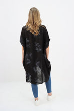 Load image into Gallery viewer, Italian Linen Floral Tunic Dress Black Free Size
