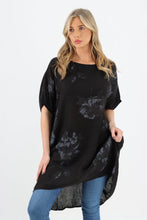 Load image into Gallery viewer, Italian Linen Floral Tunic Dress Black Free Size
