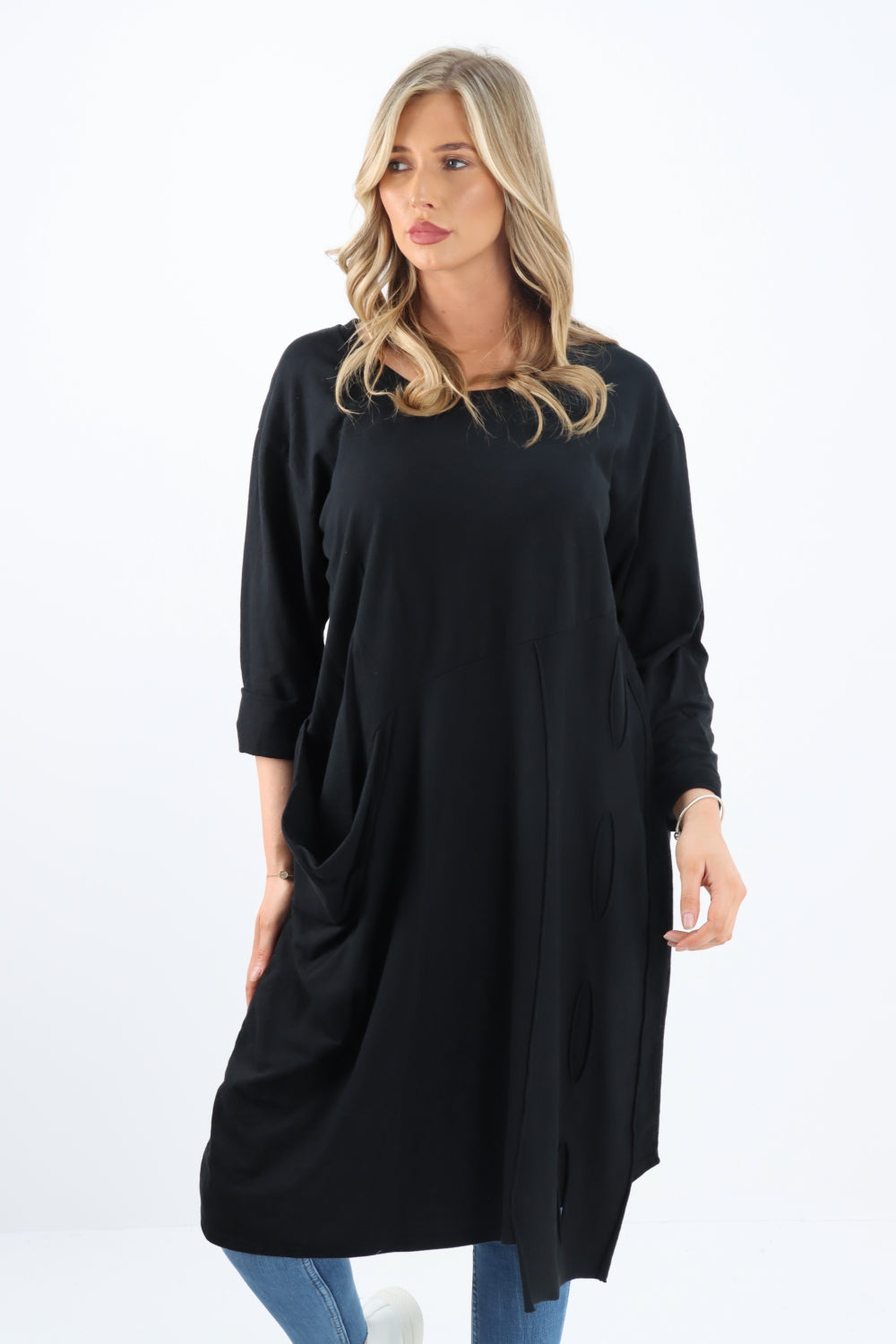 Italian Cotton Midi Dress Black Sz 8-16