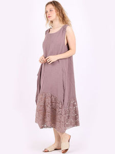 Italian Lace Hem Dusky Pink Sleeveless Dress Sz 12-18