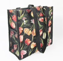 Load image into Gallery viewer, Tapestry Shopper Bag - Black Tulip
