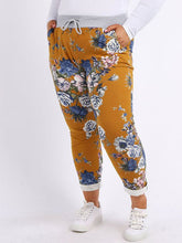 Load image into Gallery viewer, Italian Stretch Cotton Trousers Floral Mustard
