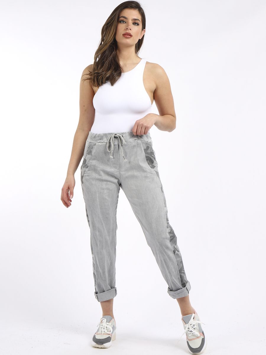 Italian Camo Stripe Light Grey Trousers Sz 10-16