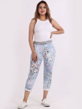 Load image into Gallery viewer, Italian Stretch Cotton Trousers Floral Light Blue
