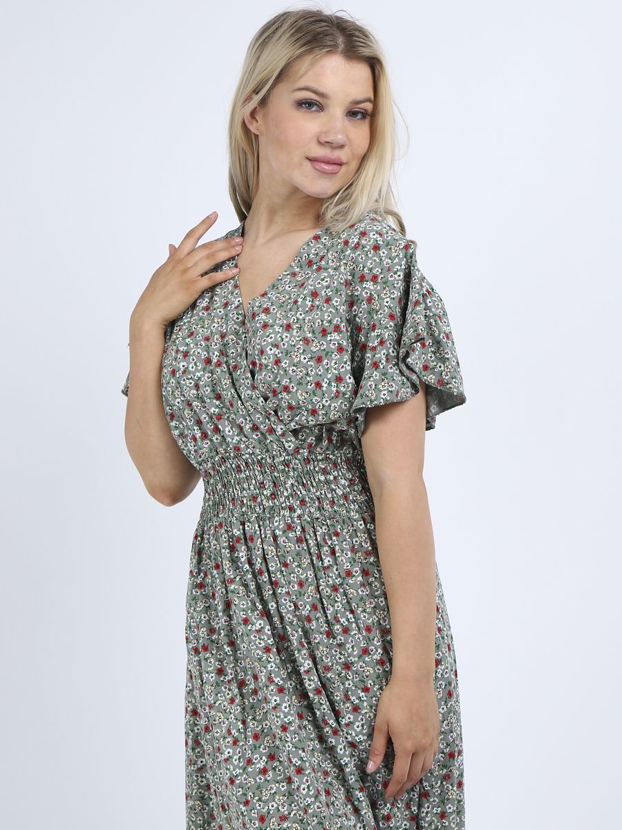 Italian Maxi Dress Daisy Khaki Sz 8-12