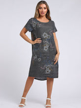 Load image into Gallery viewer, Made in Italy Classic Shift Bouquet Linen Dress ~ Charcoal
