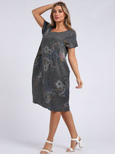 Load image into Gallery viewer, Made in Italy Classic Shift Bouquet Linen Dress ~ Charcoal
