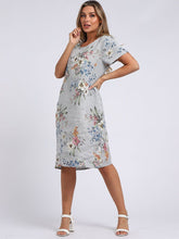 Load image into Gallery viewer, Italian Classic Shift Bouquet Silver Linen Dress Sz 10-16
