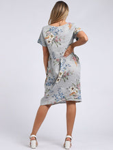Load image into Gallery viewer, Italian Classic Shift Bouquet Silver Linen Dress Sz 10-16
