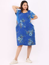 Load image into Gallery viewer, Italian Classic Shift Bouquet Royal Blue Linen Dress Sz 10-16
