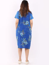 Load image into Gallery viewer, Italian Classic Shift Bouquet Royal Blue Linen Dress Sz 10-16
