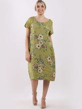 Load image into Gallery viewer, Italian Classic Shift Bouquet Lime Linen Dress Sz 10-16
