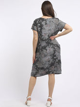 Load image into Gallery viewer, Italian Classic Shift Soft Floral Charcoal Linen Dress Sz 10-16
