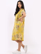 Load image into Gallery viewer, Italian Classic Shift Soft Floral Mustard Linen Dress Sz 10-16
