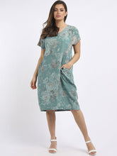 Load image into Gallery viewer, Italian Classic Shift Soft Floral Ocean Blue Linen Dress Sz 10-16
