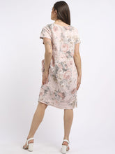 Load image into Gallery viewer, Italian Classic Shift Soft Floral Dusky Pink Linen Dress Sz 10-16
