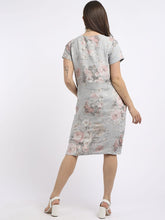 Load image into Gallery viewer, Italian Classic Shift Soft Floral Silver Linen Dress Sz 10-16
