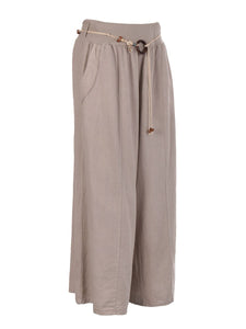 Italian Linen Trouser, Wide Leg, Tie Belt,  Beige Sz 10-18