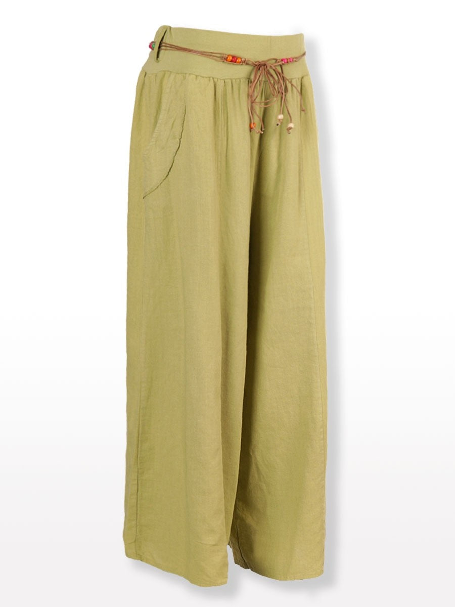 Italian Linen Trouser, Wide Leg, Tie Belt,  Lime Green Sz 10-18