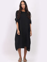 Load image into Gallery viewer, Italian Tie Pocket Plain Black Linen Dress Sz 10-16
