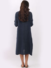 Load image into Gallery viewer, Italian Tie Pocket Plain Navy Linen Dress Sz 10-16
