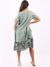 Load image into Gallery viewer, Italian Broderie Sleeves Cotton/Linen Sage Dress Sz 10-16
