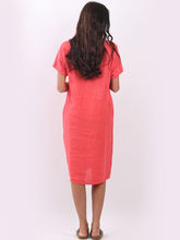 Load image into Gallery viewer, Italian Classic Shift Plain Coral Linen Dress Sz 10-16
