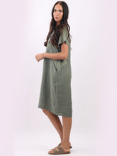 Load image into Gallery viewer, Italian Classic Shift Plain Khaki Linen Dress Sz 10-16
