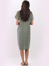 Load image into Gallery viewer, Italian Classic Shift Plain Khaki Linen Dress Sz 10-16
