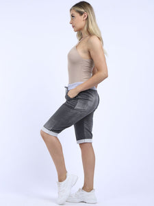 Italian Stretch Cotton Shorts Denim Look Charcoal