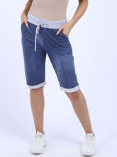 Load image into Gallery viewer, Italian Stretch Cotton Shorts Denim Look Blue
