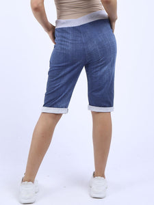 Italian Stretch Cotton Shorts Denim Look Blue
