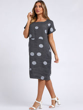 Load image into Gallery viewer, Italian Straight Shift Dotty Charcoal Linen Dress Sz 10-16
