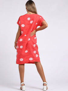 Italian Straight Shift Dotty Coral Linen Dress Sz 10-16