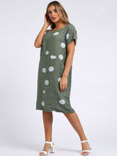 Load image into Gallery viewer, Italian Straight Shift Dotty Khaki Linen Dress Sz 10-16
