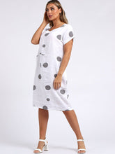 Load image into Gallery viewer, Italian Straight Shift Dotty White Linen Dress Sz 10-16
