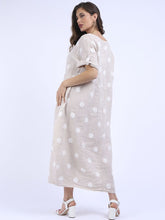 Load image into Gallery viewer, Italian Polka Dot Beige Linen Pocket Dress Sz 12-18
