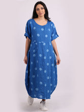 Load image into Gallery viewer, Italian Polka Dot Blue Linen Pocket Dress Sz 12-18
