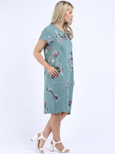 Load image into Gallery viewer, Italian Classic Shift Flora Duo Ocean Green Linen Dress Sz 10-16
