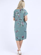 Load image into Gallery viewer, Italian Classic Shift Flora Duo Ocean Green Linen Dress Sz 10-16
