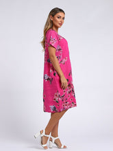 Load image into Gallery viewer, Italian Classic Shift Flora Duo Fuschia Linen Dress Sz 10-16
