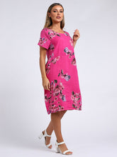 Load image into Gallery viewer, Italian Classic Shift Flora Duo Fuschia Linen Dress Sz 10-16
