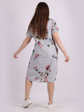 Load image into Gallery viewer, Italian Classic Shift Flora Duo Light Grey Linen Dress Sz 10-16
