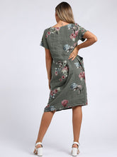 Load image into Gallery viewer, Italian Classic Shift Flora Duo Khaki Linen Dress Sz 10-16
