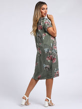 Load image into Gallery viewer, Italian Classic Shift Flora Duo Khaki Linen Dress Sz 10-16
