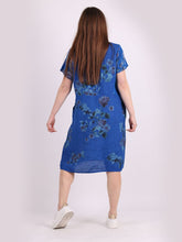 Load image into Gallery viewer, Italian Classic Shift Flora Duo Blue Linen Dress Sz 10-16
