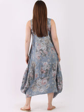 Load image into Gallery viewer, Italian Square Neck Soft Floral Denim Linen Dress Sz 10-16
